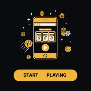 Menace king Casino app with slot machine graphic and a play button on the screen.