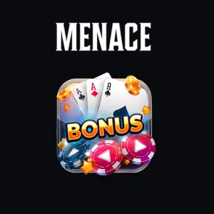 Menace Casino bonus with playing cards and casino chips.