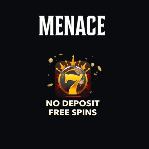 Menace King Casino no deposit free spins image featuring a slot machine with a crown and coins.