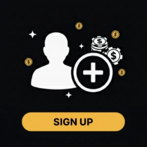 Menace King Casino icon showing a user profile with coins, symbolizing the sign-up process.