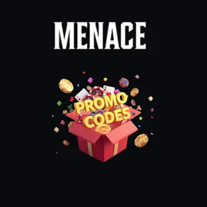 Menace King Casino promo codes with a gift box and floating coins and candy.