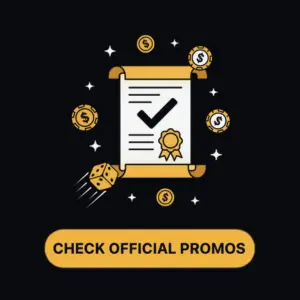 Menace King Casino promo details with a scroll, checkmark, and money symbols around.