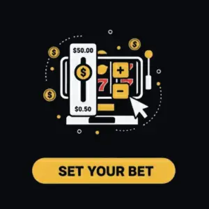 Menace Casino set your bet icon showing a bet slider next to a slot machine.